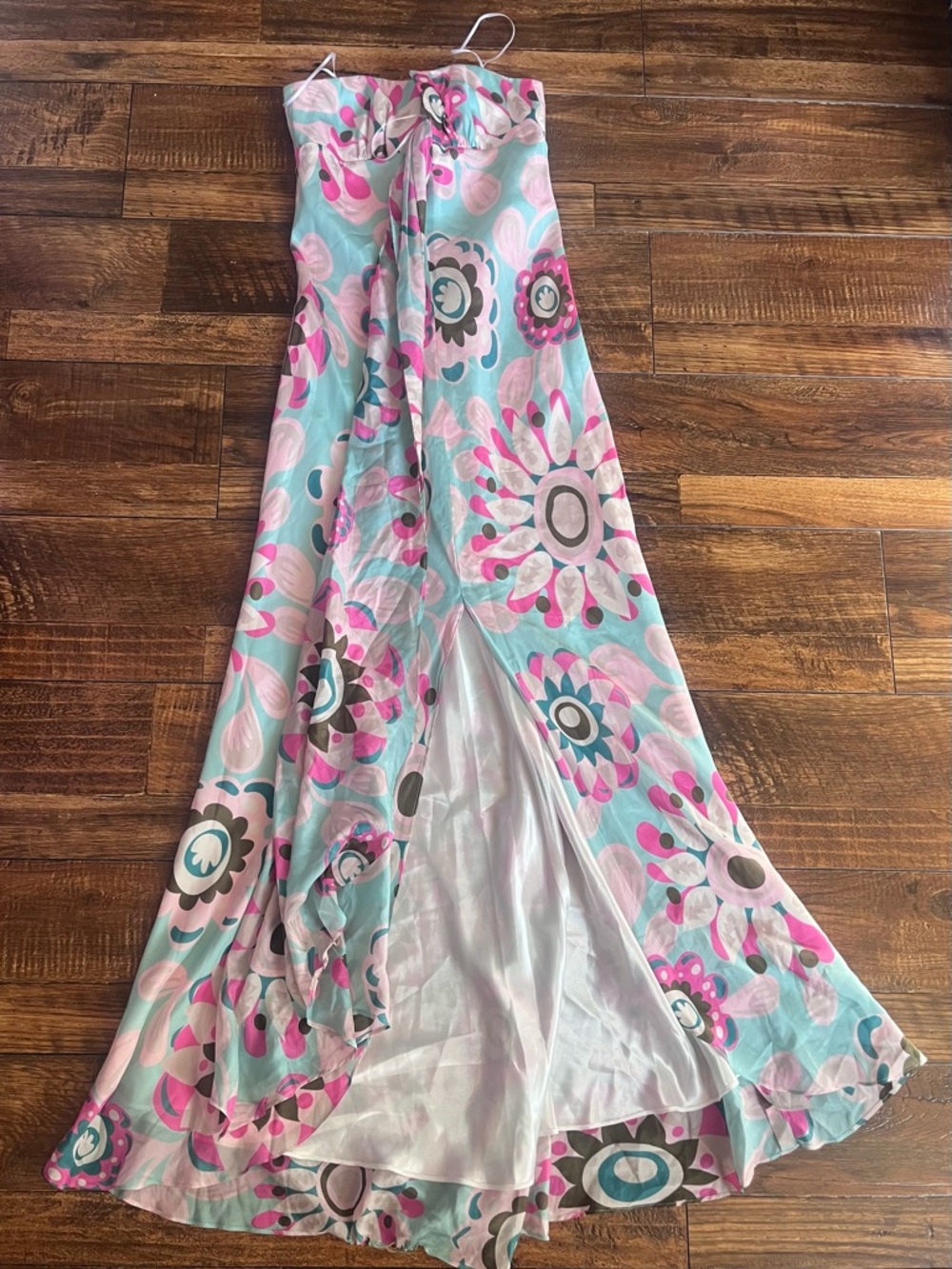 ABS Allen Schwartz Strapless Floral Maxi Dress in Aqua Pink White